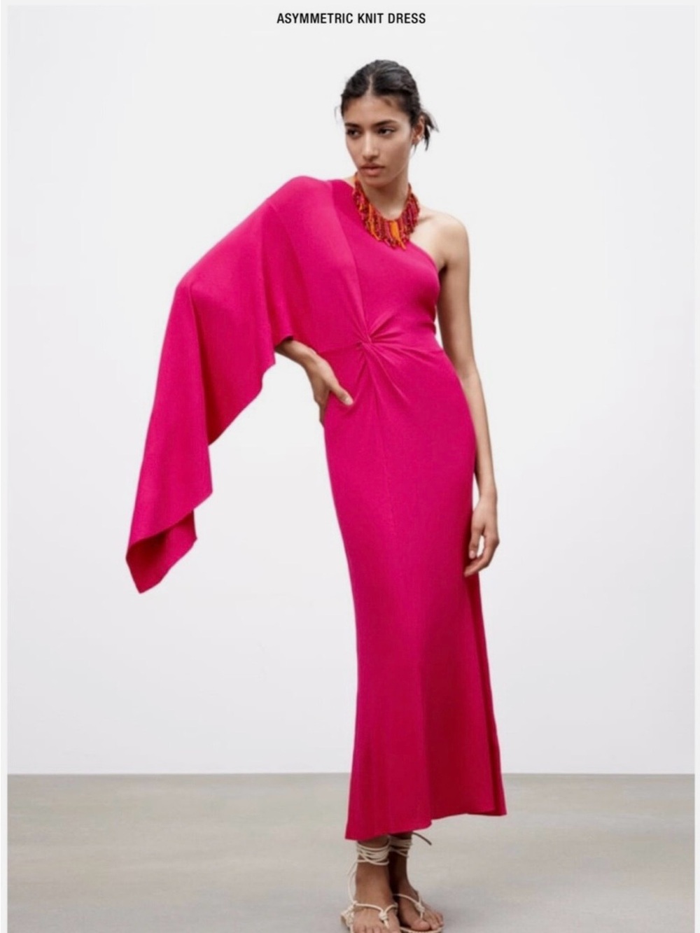 Zara Asymmetric One-Shoulder Knit Dress in Fuchsia